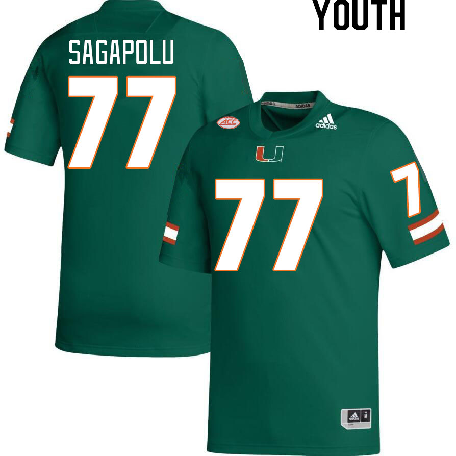Youth #77 Logan Sagapolu Miami Hurricanes College Football Jerseys Stitched-Green - Click Image to Close